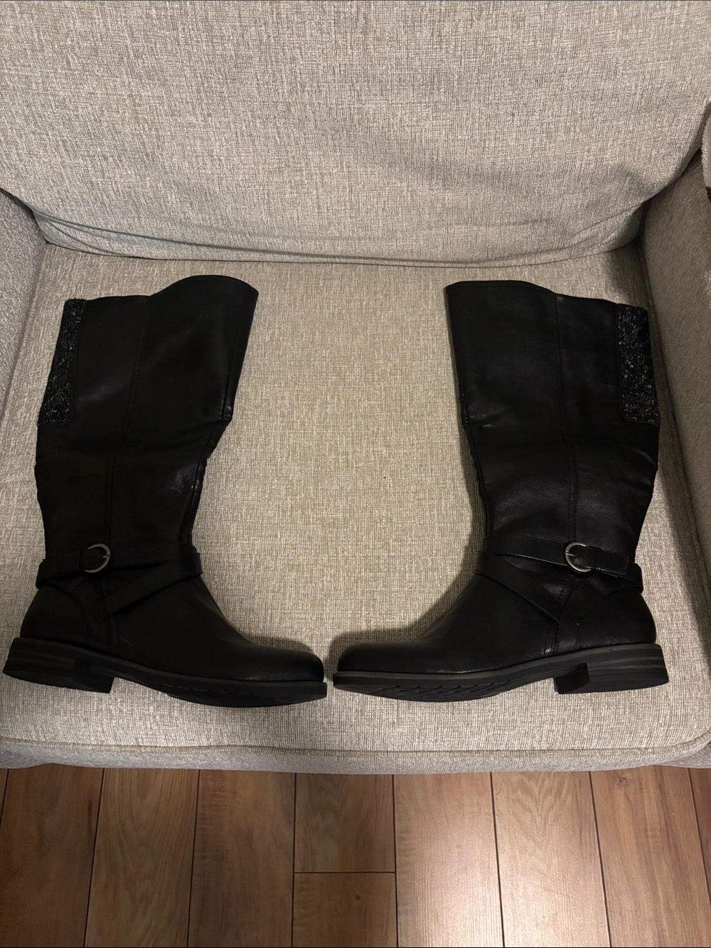 BareTraps Black Over-the-Knee Buckle Strap Boots